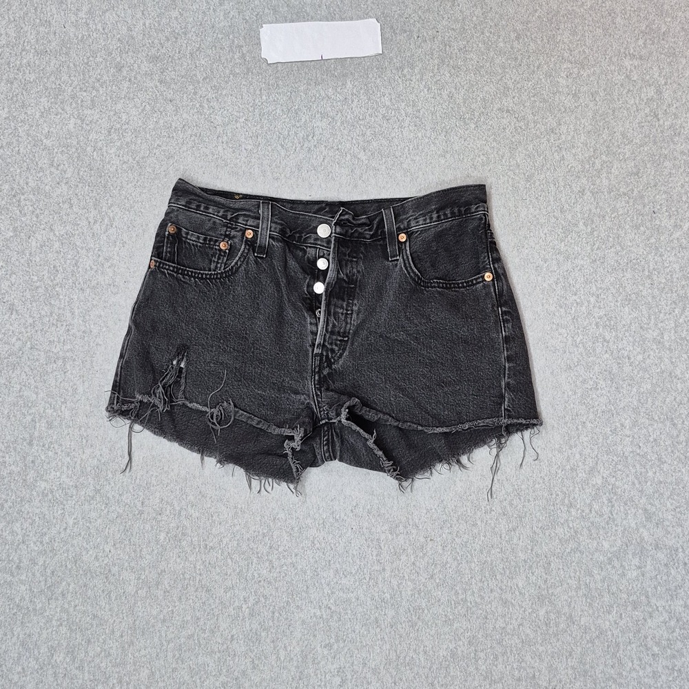 Levi's 501 Women Jeans W29 Black Denim Shorts Cutoff Shorts Grunge 3" Inseam